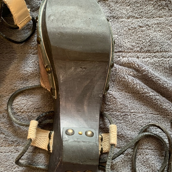 1P Leather Handmade Wood Wrap Sandals made Italy - Picture 6 of 9